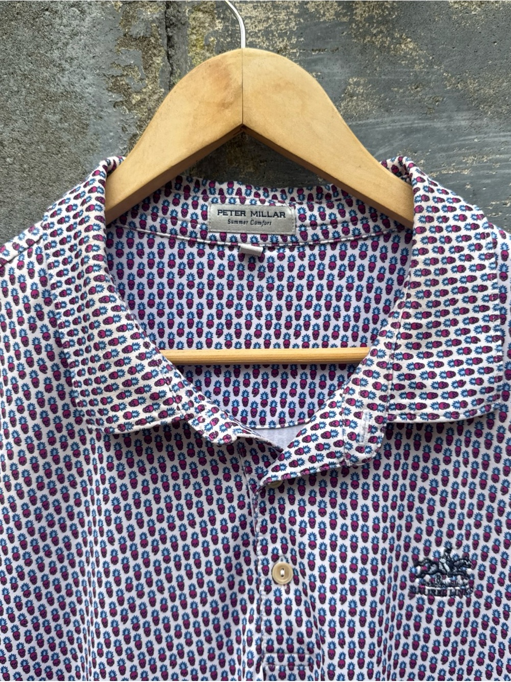 Peter Millar Polo Shirt Mens XXL Blue Pink Skull Summer Comfort Golf AOP